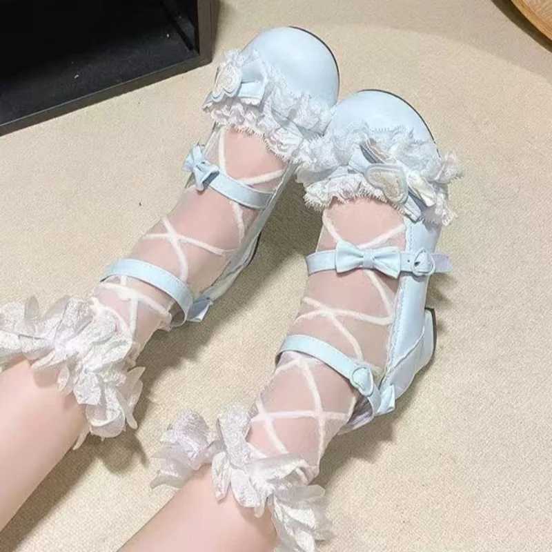 Bowknot lowtop fashion pure Mary Jane shoes single shoes 2025 lace design new style sweet round toe high heels plus size W250910