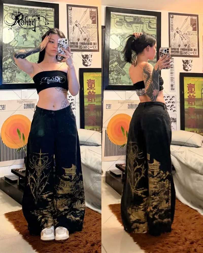 New American Hiphop Rock Harajuku Trendy Streetwear Baggy Washing Jeans Men Y2K Casual Street Retro Loose Wideleg Pants Women Z250910