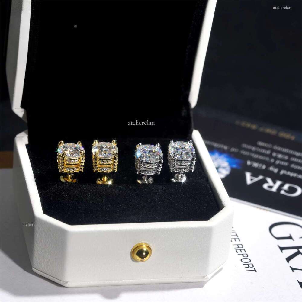 4 Prong Round Shape Sier 5mm 6.5mm 8mm Moissanite Stud Earrings Screw Back Pass Dia Tester