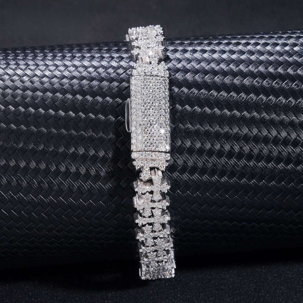 Pass Tester Sier Gold Plated Hip Hop Jewelry VVS Silicon Stone Cuban Chain Cross Bracelet