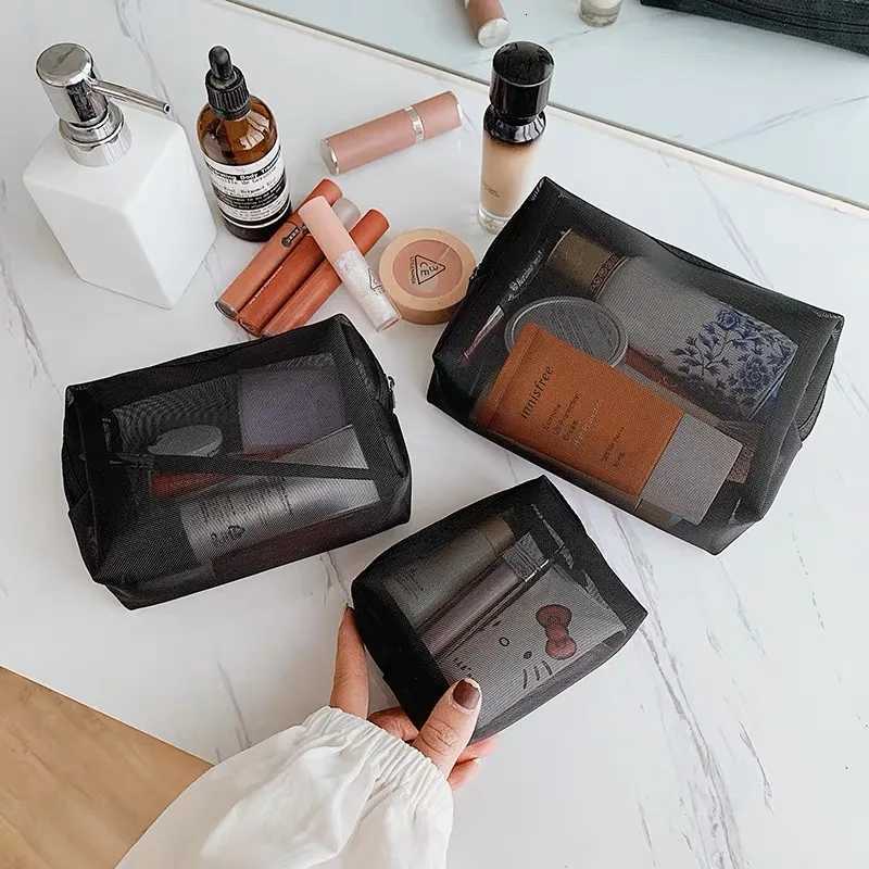 Travel Cosmetic Bag Transparent Mesh Pouch Double Layer Makeup Handbag WomenS Portable Travel Bag Toiletries Kit OrganizerXJ250910