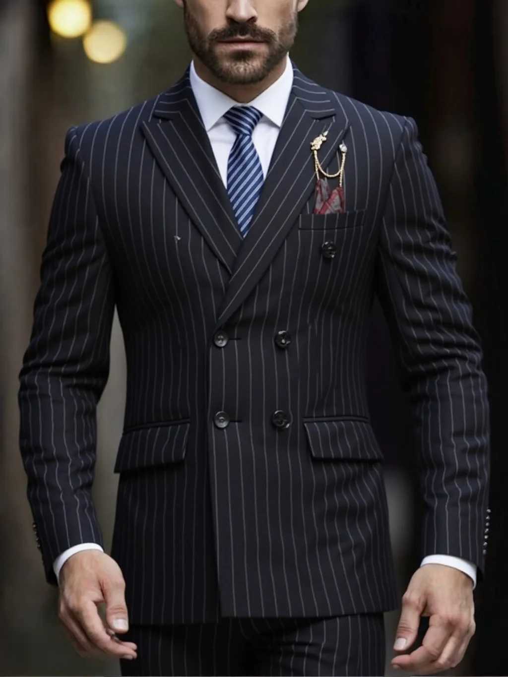 Mens DoubleBreasted Suit Classic Formal Business Wear W250910