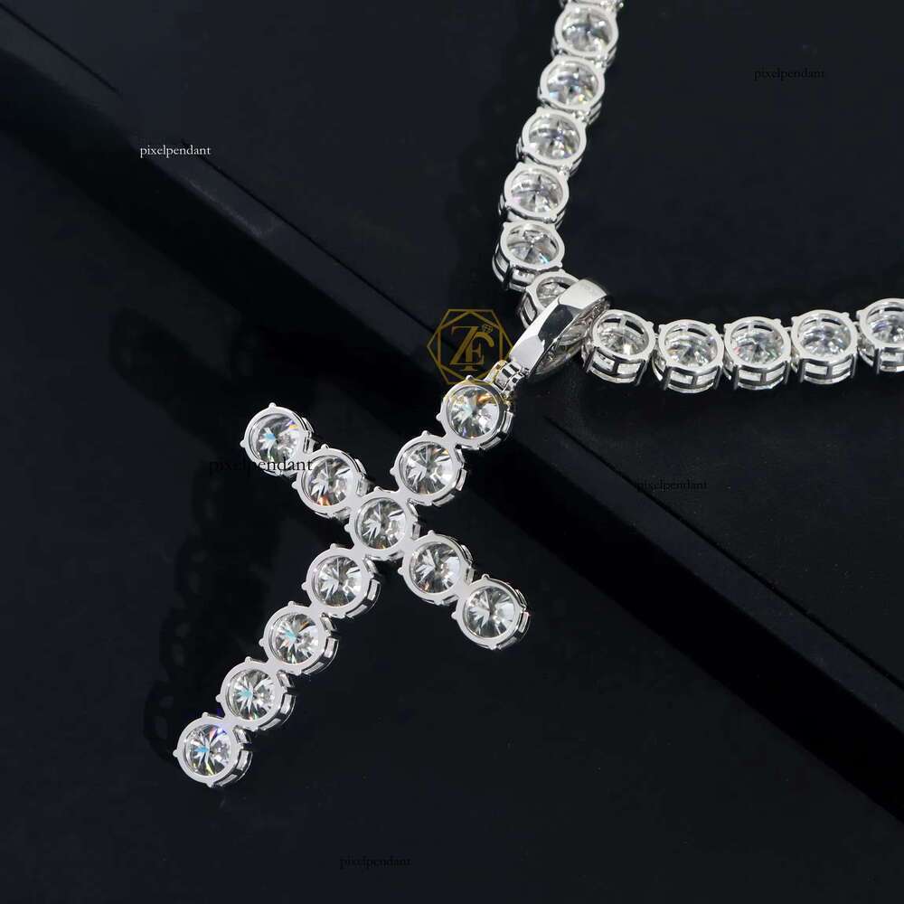 2025 Hiphop 10mm 4CT Moissanite Dia Sterling Sier Ice Out Cross Pendant with Tennis Chain Newest Design