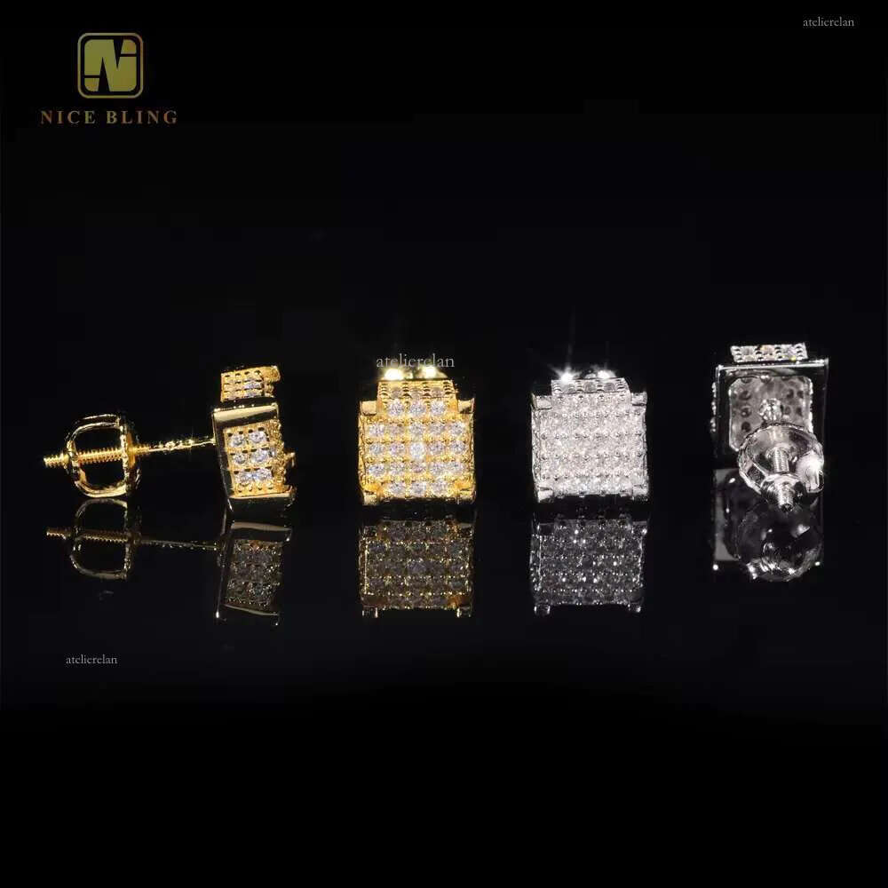 Ice Out Moissanite Ear VVS Sparkly Jewelry S Sterling Sier Gold Plated Round Cut Dia Stud Earrings for Women