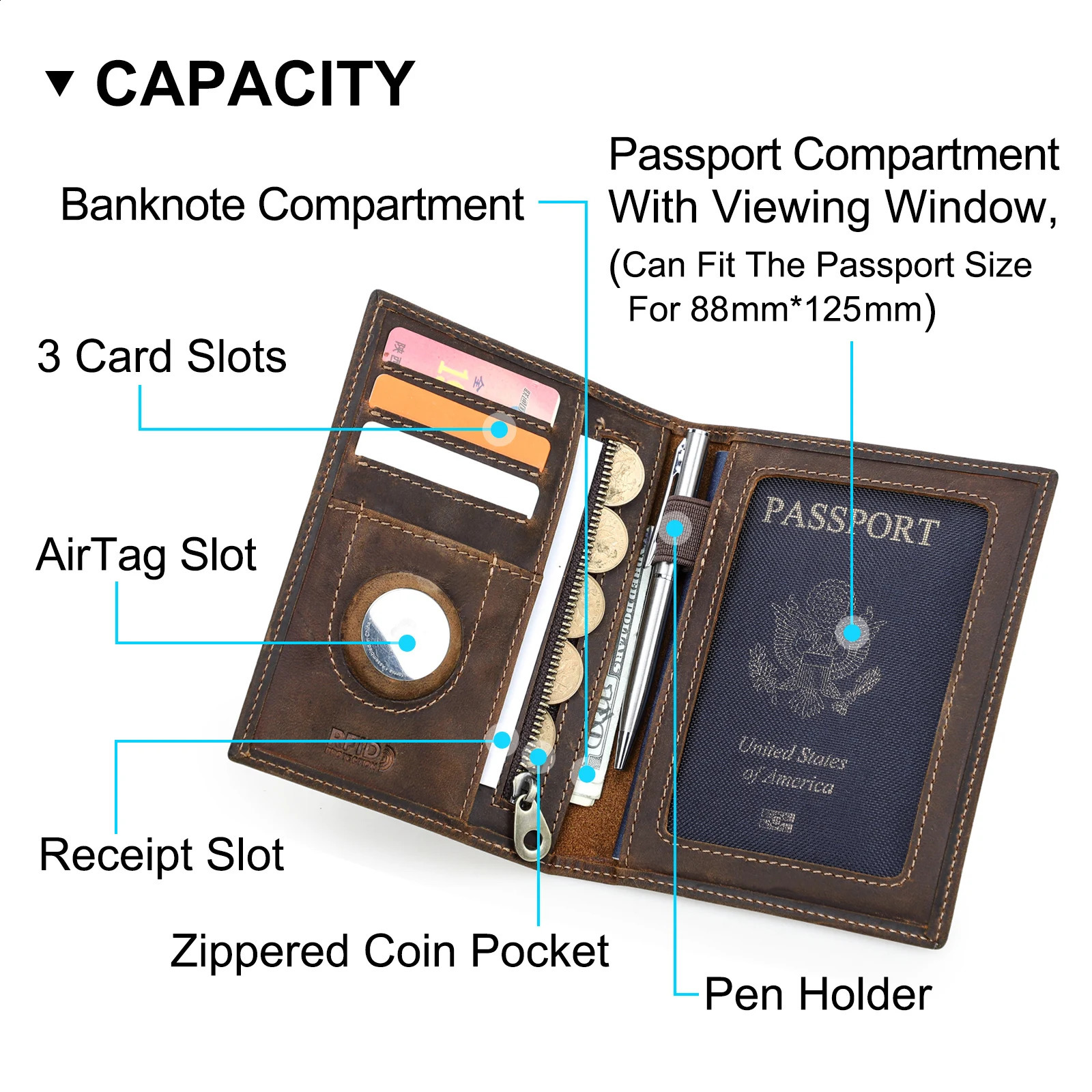 CONTACTS Genuine Leather Travel Wallet with Passport Holder RFID Blocking Card Holder Antilost Purse Mens Wallet250906
