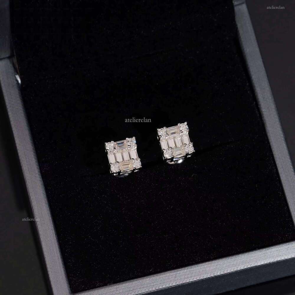 Jewelry Sier Emerald Cut Moissanite Dia Bling Special Design Iced Out Square Stud Earrings for Men