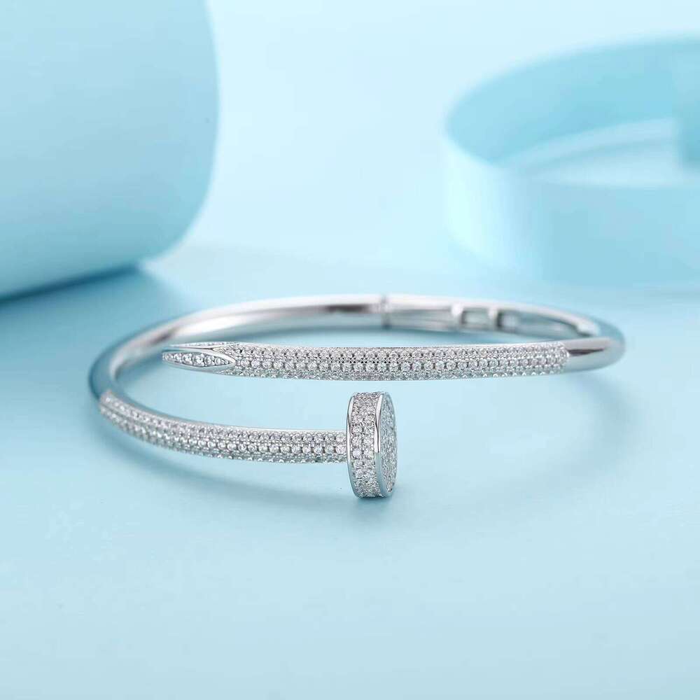Customizable Dia Moissanite Vvs1 Certification Sterling Sier Nail Bracelet Bangle Women's Jewelry