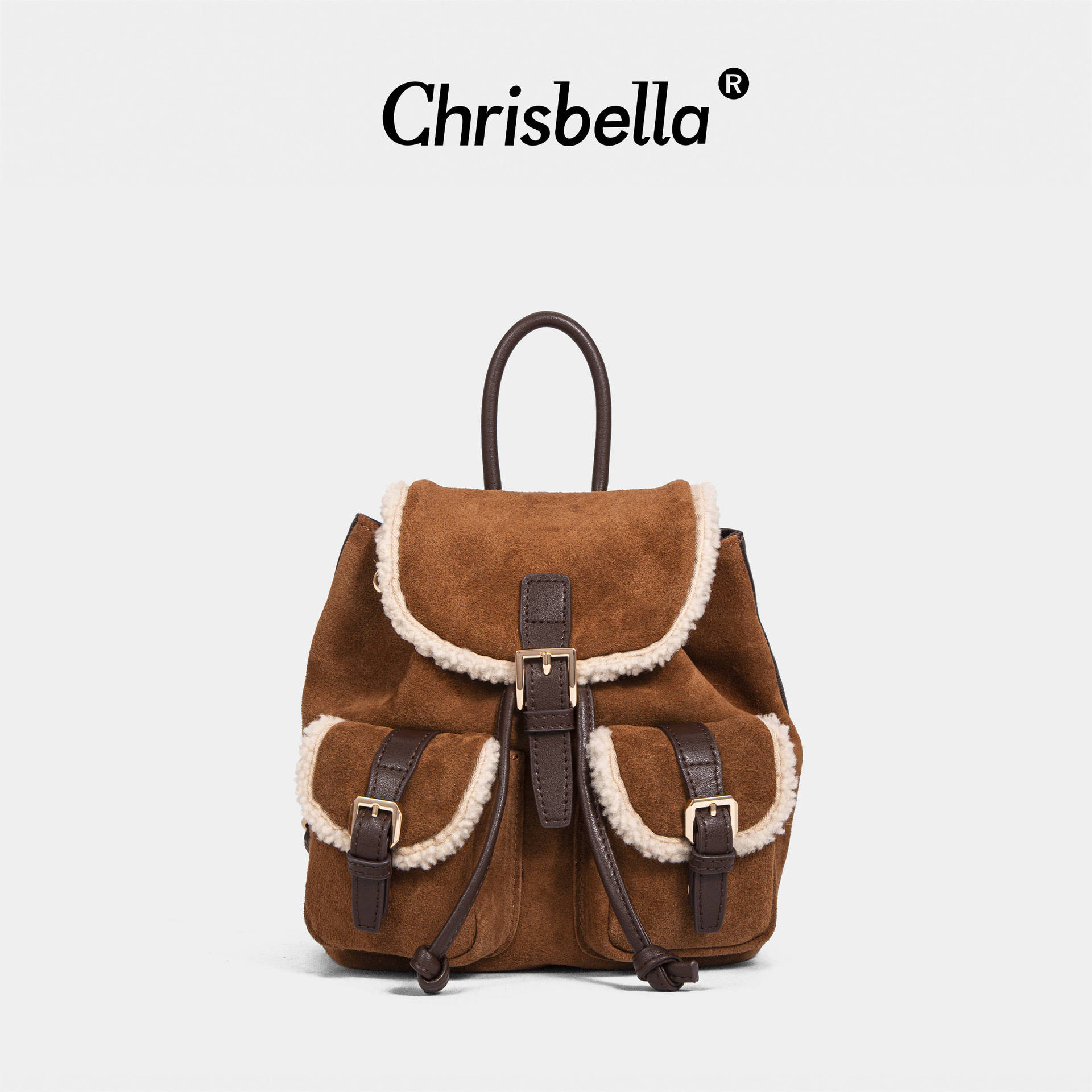 Lamb fleece nubuck cowhide cowhide backpack women's large capacity casual travel backpack vintage style shoulder tote bag