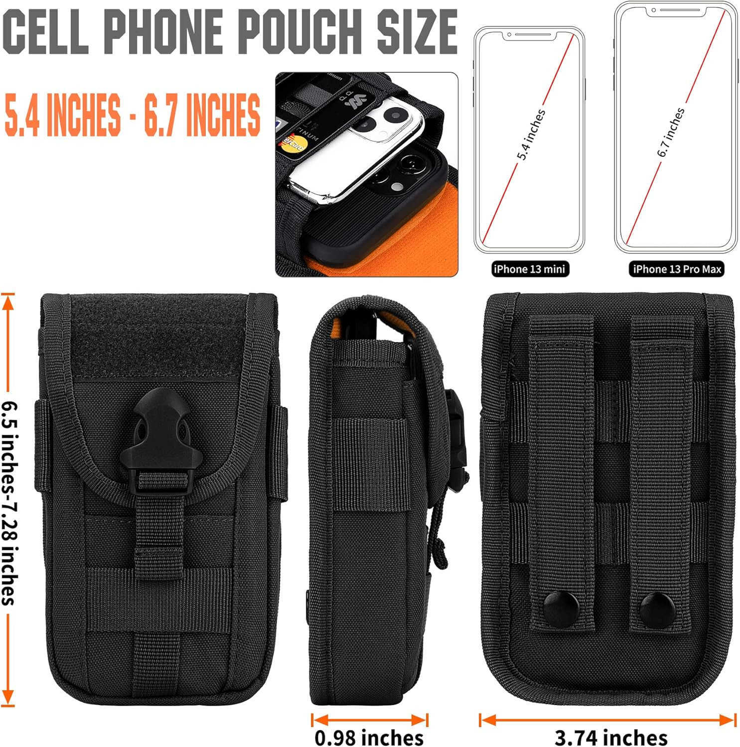 Tactical Phone Holster Pouch Tactical Smartphone Pouches Cellphone Case Molle Gadget Bag Molle Attachment Belt Holder Waist Bag for 4769 with US Flag 