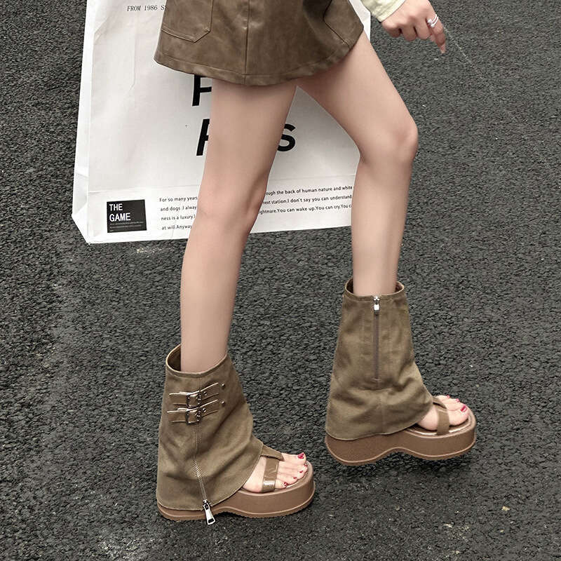 Trendy Designer Niche Pants Boot Toe Clip Sandals for Women Summer Denim Short Thick Sole Low Tube Single Boots