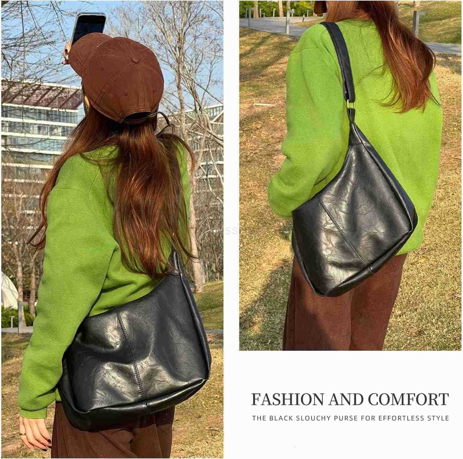 Hobo Bag for Women Ultra Soft Foldable Vegan Leather Shoulder Handbag Stylish Slouchy Tote Purses M250910