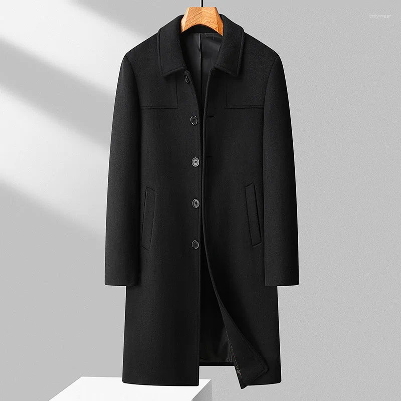 Men's Wool Winter Men Formal Wear Business Trench Coats British Cashmere Overcoats Quality Man Woolen Blends Long Jackets Size 4XL