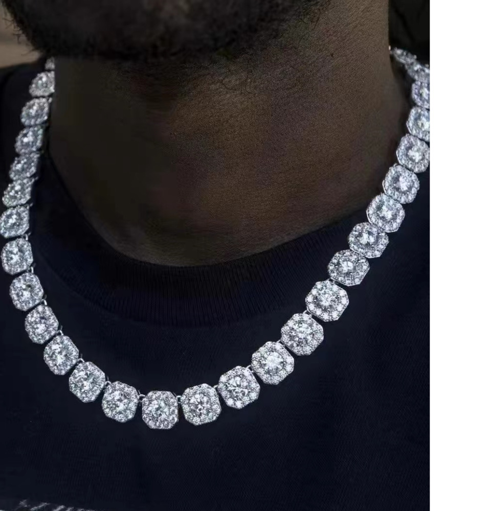 Necklace bracelet Moissanite Diamond Custom Vvs Cuban Link Chain S925 Silver 8mm 12mm Large Tennis Chain Solid Back Hiphop