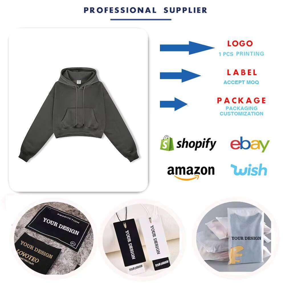 Pure Cotton Blank Long Sleeve Women's Sweatshirt Logo Short Hoodie