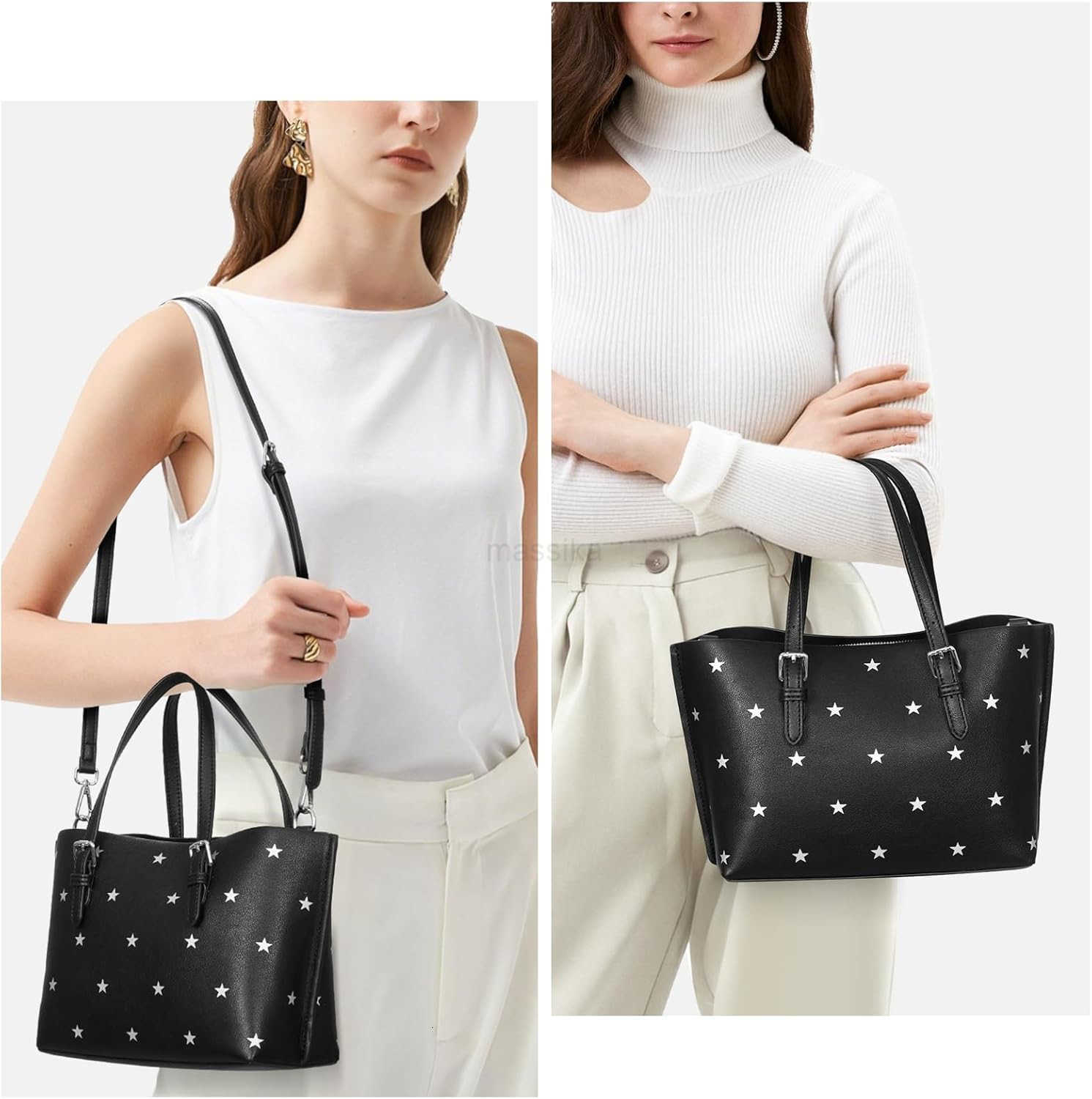 Star Print Tote Bag for Women Tophandle Crossbody Bags Soft PU Crossbody Tote Large Capacity Womens Satchel Handbag M250910