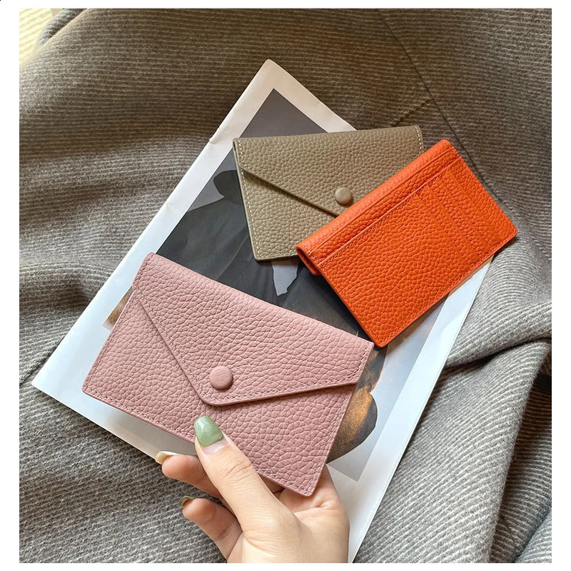 Ultrathin Ins Style Genuine Leather Card Holder Fashion Mini Short Envelope Women Wallet Korean Japan Credit Card Case Purse250906