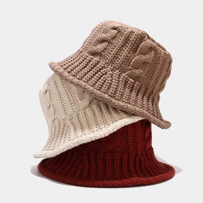 Panama Wens Autumn and Winter Warm Water Bucket Bowl Hat Knitted Wool Fisherman Hat Thicke Fashion Outdoor H146 G250910