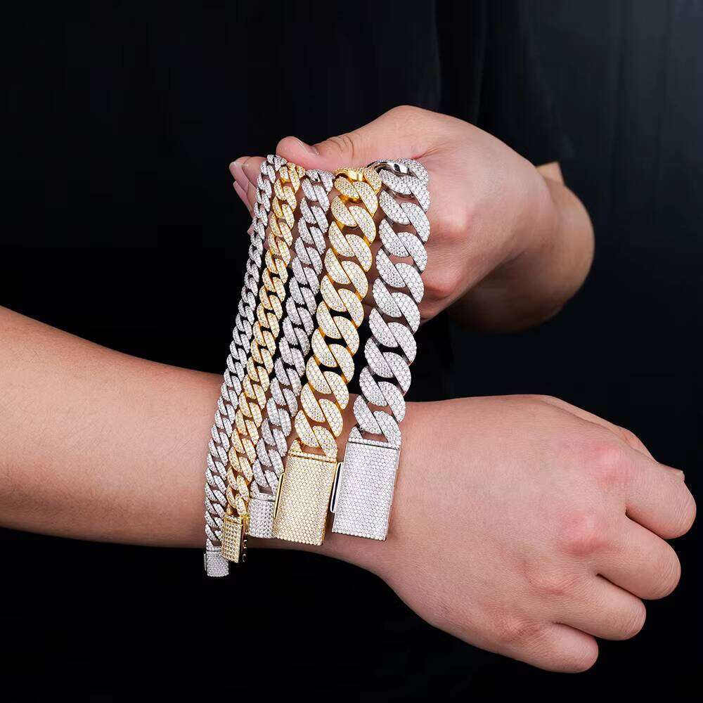 High Quality Men Miami 8 10 12 14 18 20mm Gold Plated Sier Iced Out Vvs Mossanite Moissanite Dia Cuban Link Bracelet