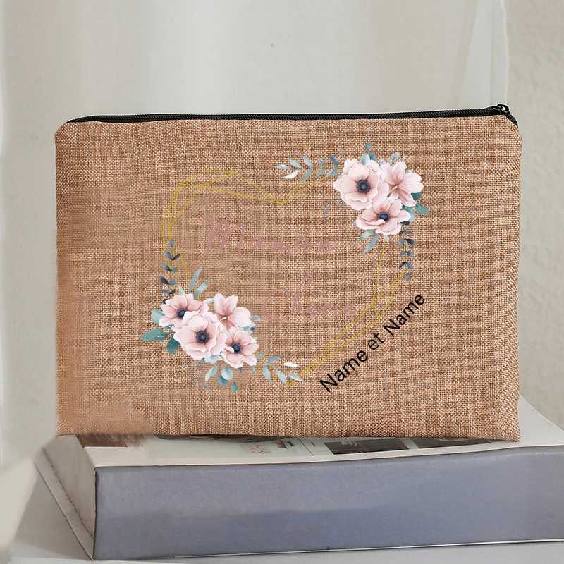 Personalized with Name Dearest Boho Flowey Garland Patterns Makeup Bag Travel Pouch Storage for Women Grandpas Family GiftsXJ250910