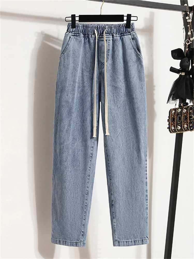 Botvotee Retro Womens Vintage Washed Straight Leg Jeans Elastic Waist Wide Denim Pants Loose Fit Casual Comfortable Trousers Z250910