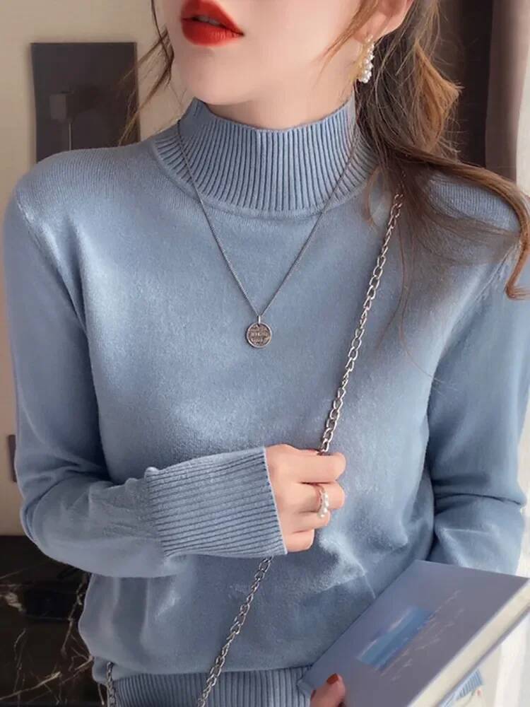 Autumn Winter Chic Bottom Sweaters Women Fashion Turtleneck Pullover Loose Long Sleeve Knitted Jumpers Soft Warm Pull Femme Top dongdumaoyi