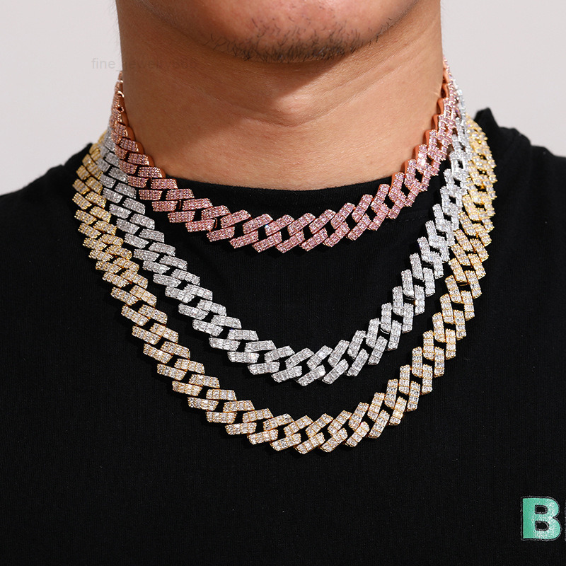 14MM Hip Hop Baguette Iced Out Cuban Link Chain Brass 18K Gold Plated Miami Cuban Link Chain