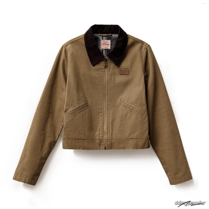 Bomber Ladies Women's Khaki Canvas Workwear Jacket With Turn-Down Collar - Slim Fit Lightweight Spring Autumn Coat ddmywonder ddmywonder ddmywond