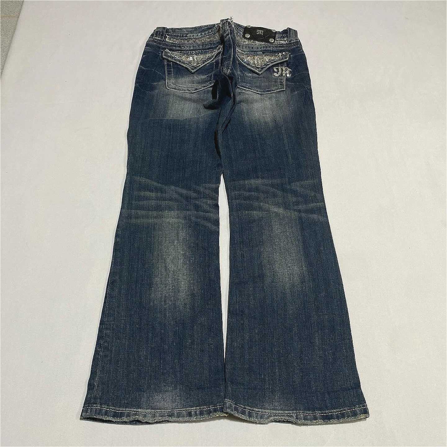 Gothic Womens Jeans Y2K Clothes Harajuku Hip Hop Pocket Embroidery Vintage Dark Blue Baggy Jeans High Waist Slim Flared Trousers Z250910