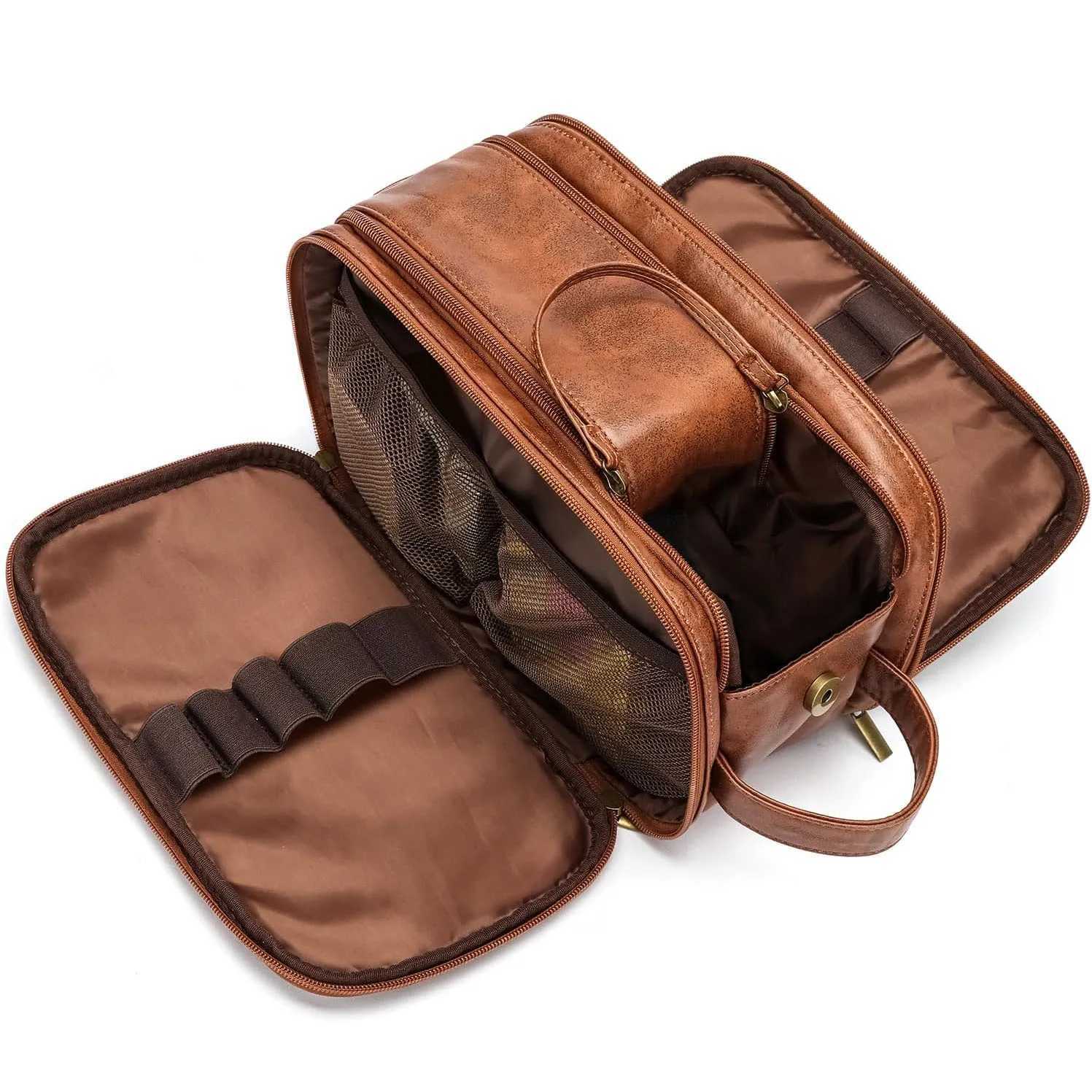 1Pc Travel Toiletry Bag for MenLarge Shaving Dopp Kit Waterresistant Bathroom Toiletries Organizer PU Leather Cosmetic BagsXJ250910