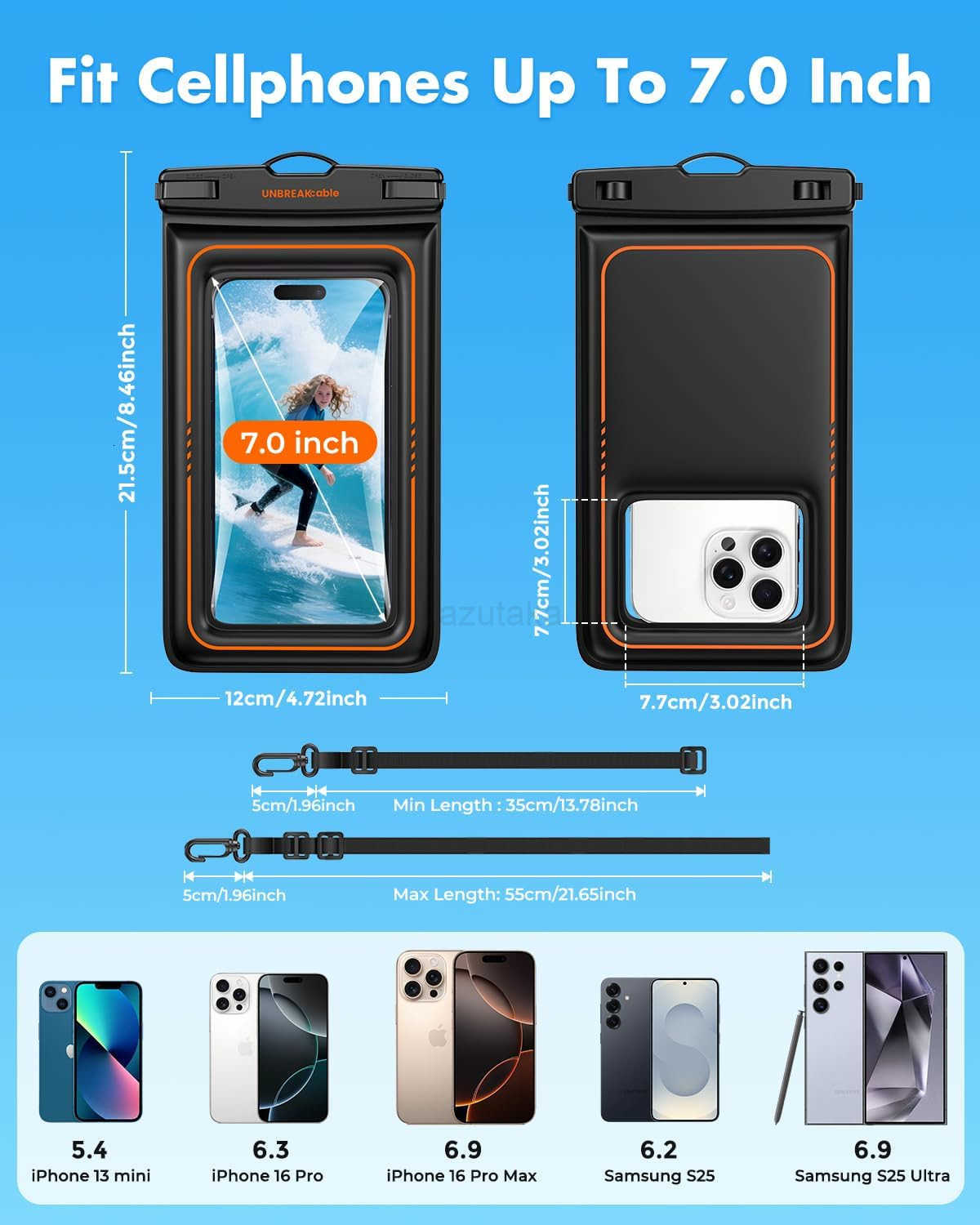 Floating Waterproof Phone Pouch 2 Pack IPX8 Waterproof Phone Case Dry Bag KayakBeachCruise Travel Essentials Water Proof Pouch for iPhone 16 15 Pro Ma