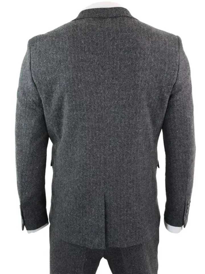 3 Piece Gray Wool Tweed Winter Suit for Men Herringbone Slim Fit Formal Groom Tuxedo Wedding Male Suits JacketVestPants W250910
