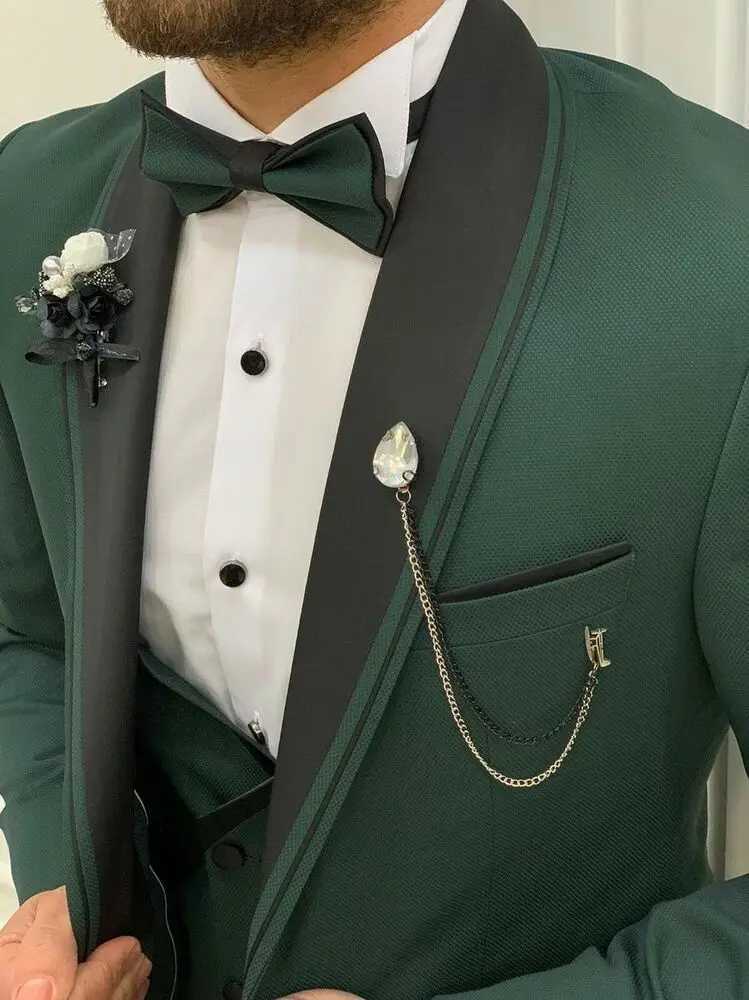 Mens Green Wedding 3 Piece Slim Fit Suit Elegant Evening Party Coat Pants Coustime Homme Luxe W250910