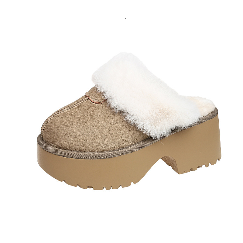 Designer Shoes Baotou Platform Cotton 2025 new for Women Outdoor Wear Thick Casual Fleece Lined High Heel Furry Slippers