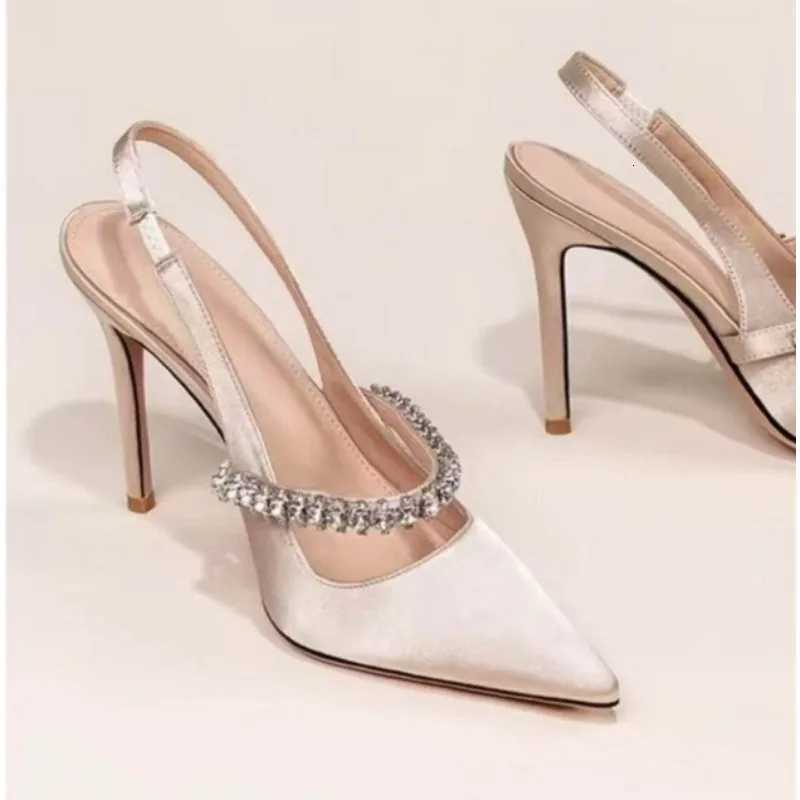 Womens Water Diamond 2025 New Slim Heeled Pointed Highheeled Shoes with A Headband and Sandals for Womens Singles Pumps W250910