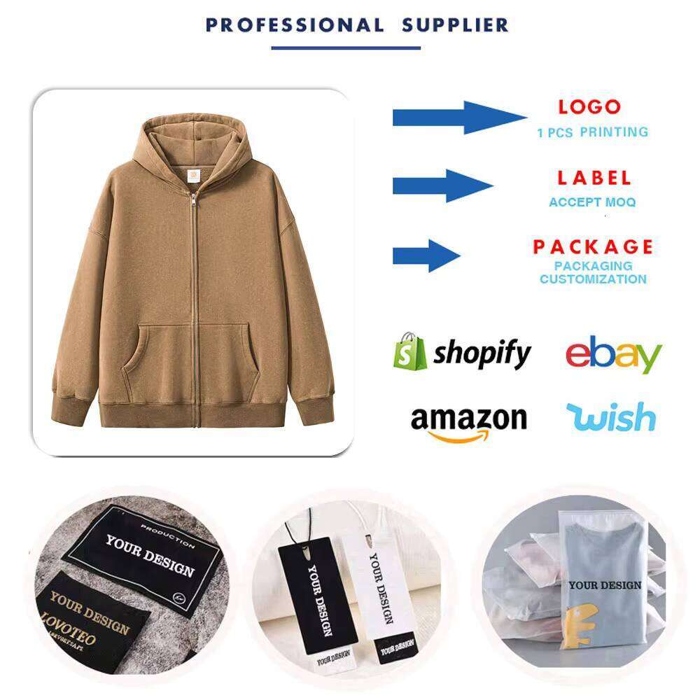 360g Heavyweight Cotton Fleece Zipper Washed Men's Hoodie