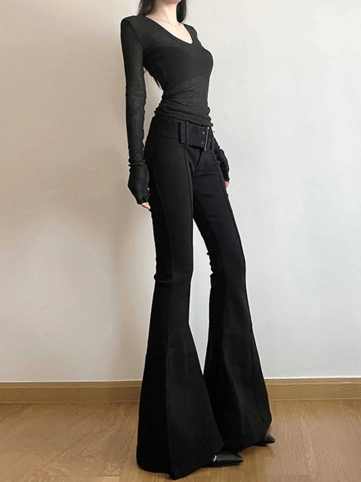 Womens BlaCK Jeans Flare Pants Y2k RETRO Emo 2000s Streetwear Fashion Trousers Harajuku Wide Pants 90s AesTHetic CloTHes Z250910