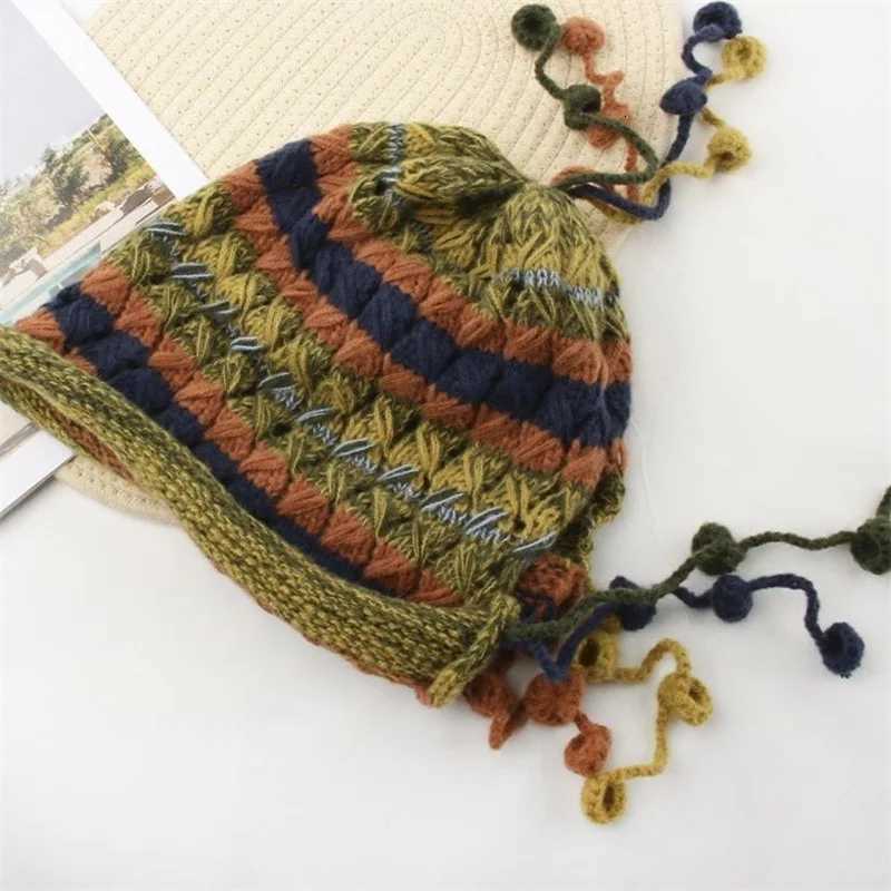Wens Fashion Handmade Cold Warm Knitted Wool Colour Tassel Warm gear Haiall Ear Protection isure Beanie Hat G250910