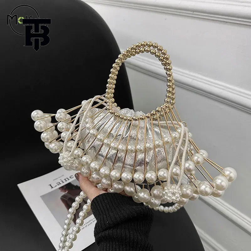 TB BHULAMTE Luxurious Designer Bag Versatile Evening Women's Shoulder And Handbag Sier Pearl High-end Party Wedding Handbag Wallet Hollow Crossbo