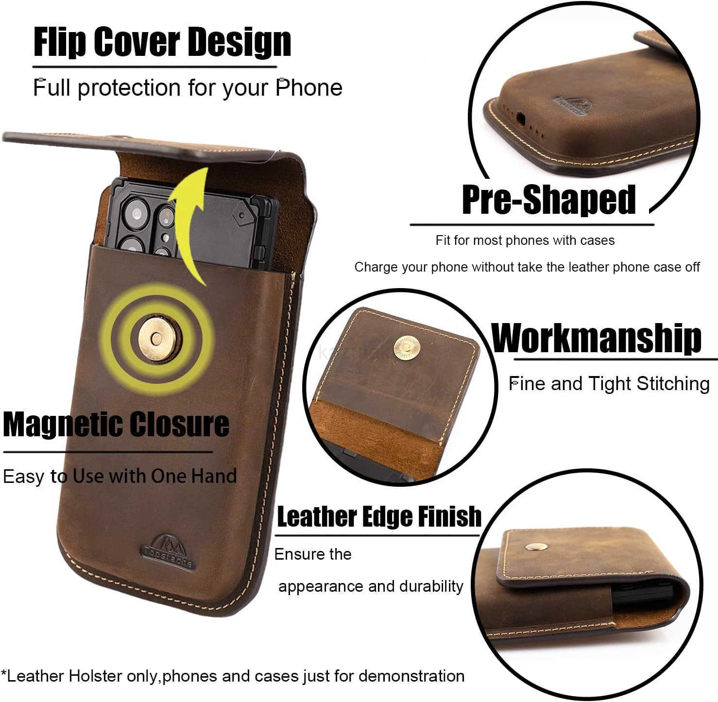 Leather Phone Holster for BeltFlip Cell Phone Case with Belt Clip for S22 UltraS22 PlusS22 Pouch for iPhone 1413 Pro Max Universal Smartphone Sheath Z