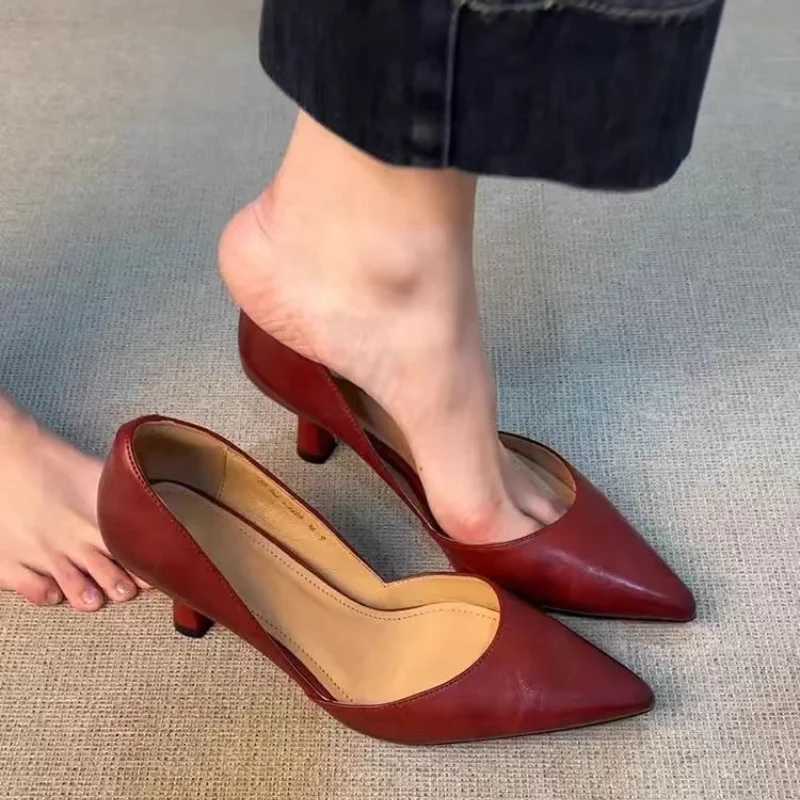 Women Pointed Toe High Heels Shoes Summer New Women Sandals 2025 Luxury Sexy Work Leather Shoes Brand Dress Pumps Shoes Mujer W250910