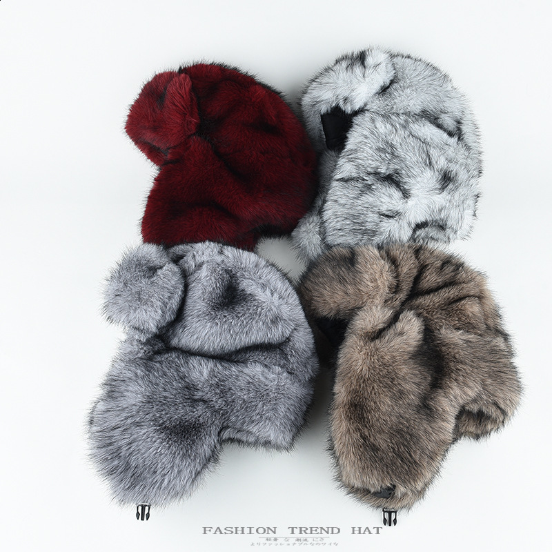 Arrival Russian Rabbit Fur Trapper Hats For Men Thick Male Winter Real Rabbit Fur Hat Full Pelt Outdoor Bomber Real Fur Cap 241014