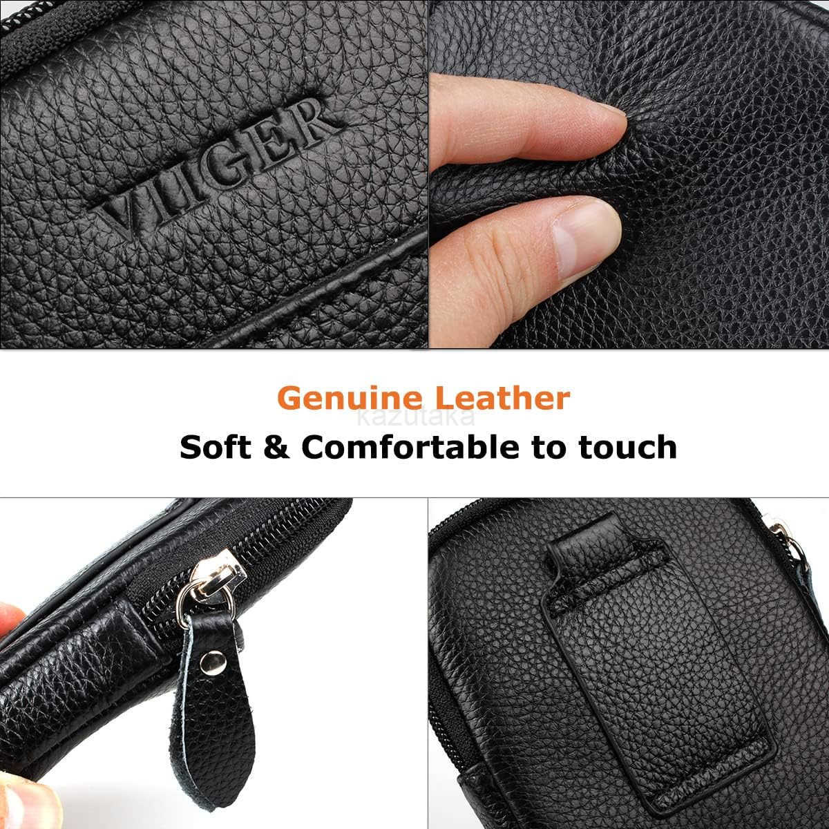 Leather Cell Phone Pouch Cellphone Belt Clip Holster Compatible with iPhone 16 Pro Max 15 Pro Max with Phone Case Dual Pocket Universal Smartphone Bel