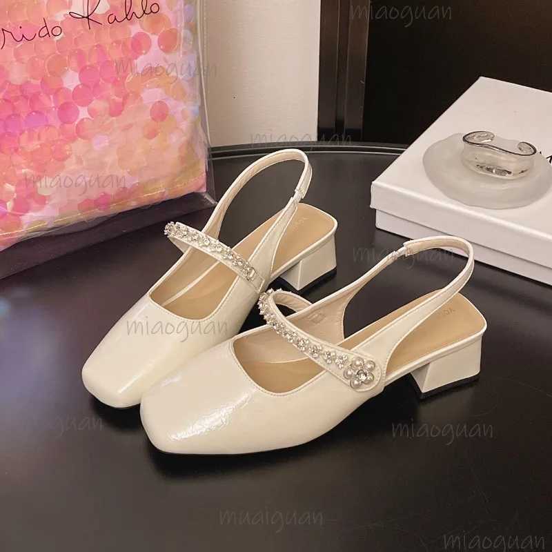 Womens Sandals Covering Toe Mid Heel High Heel Mary Janes Single Shoes Summer Fairy Style with Skirts Rubber Bottom Square Head W250910