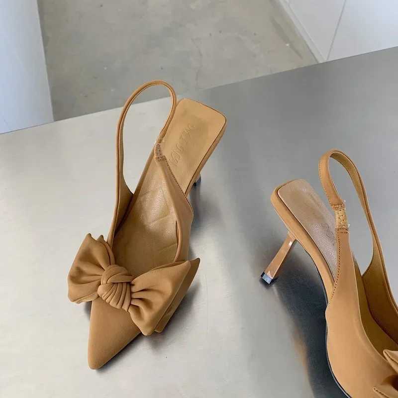 2024 Summer Brand Women Slingback Sandals Shoes Fashion Bowknot Pointed Toe Slip on Ladies Elegant Dress Pumps Shoes W250910