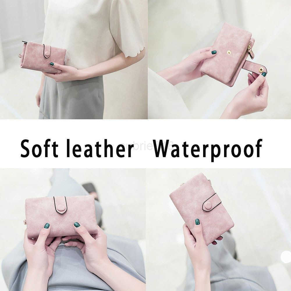 Wallets for Women Bifold Small Rfid Soft Leather Ladies Wallets Trifold Womens Wallets Billfolds Mini Wristlet Clutch Cute Zipper Coin Purse with Wris