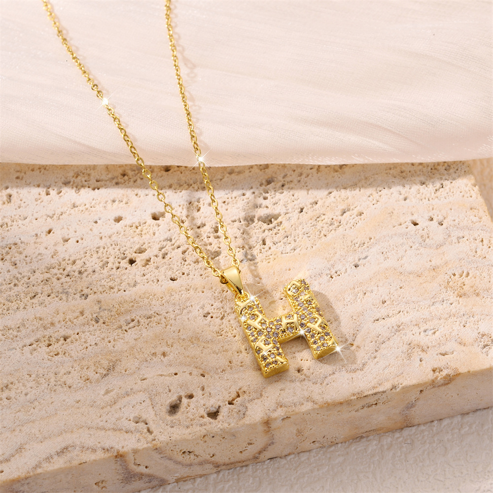 Korean Version Light Style Micro Inlaid Full Zircon Letter Gold-Plated Pendant for Women, Niche Versatile High-End Clavicle Chain Necklace