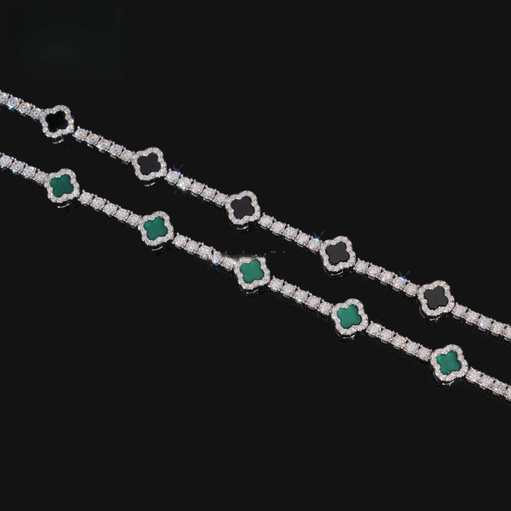 Fashion Style 3mm Iced Out Hip Hop Jewelry S Sier VVS1 Moissanite Dia Four Clover Leaf Cluster Tennis Bracelet