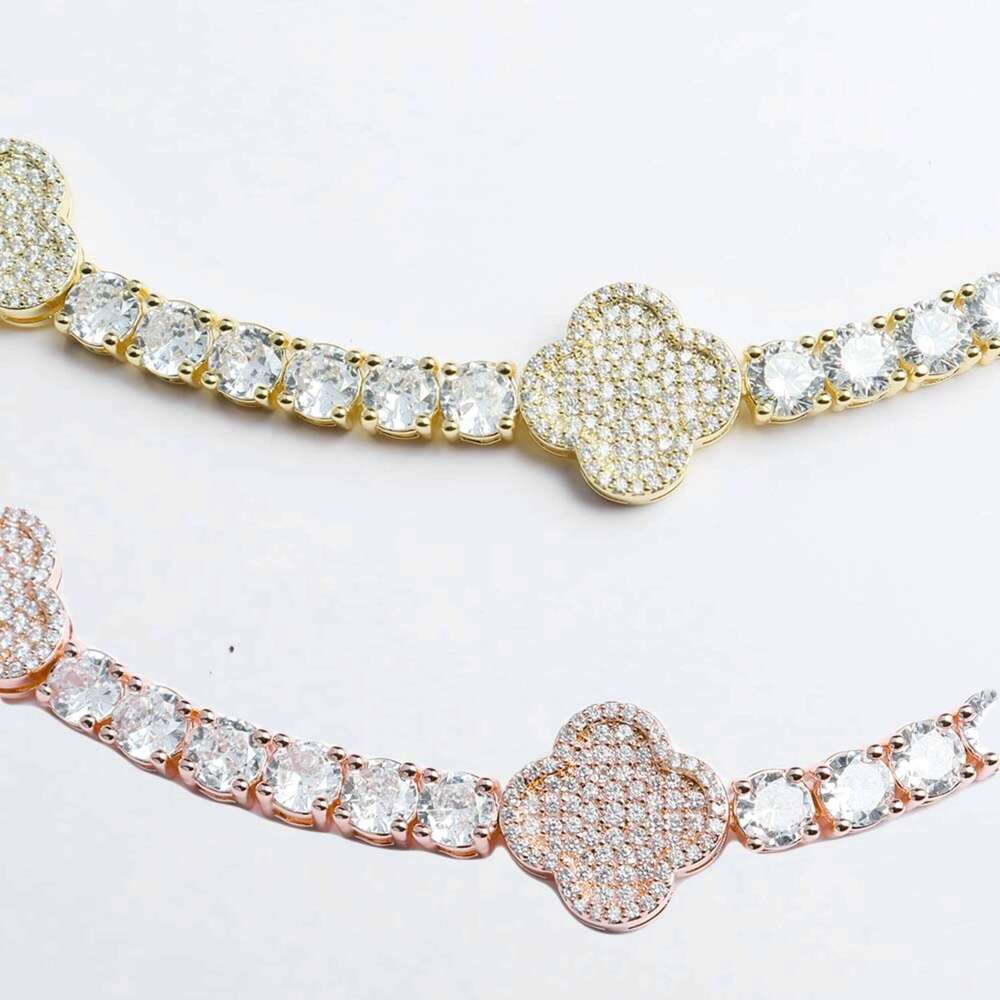 5MM Leaf Clover Bracelet 14K Gold Iced Out Jewelry for Women Elegant Gift with Sparkling Moissanite