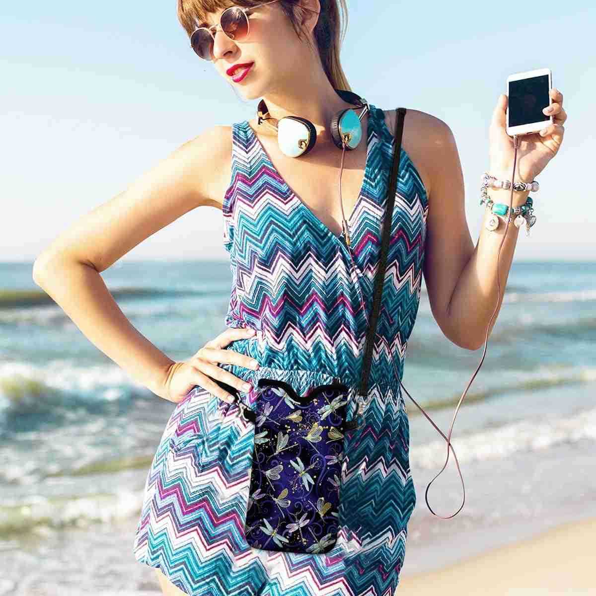 Neoprene Cell Phone Pouch 71 X 4 in Mobile Protection Case Bag with Crossbody StrapNeck Lanyard Luxury Flowers Leaf Printed Pattern Z250910