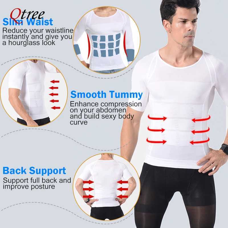 Qtree Men Body Shaper Waist Tummy Control Compression Shirts Weight Loss Slimming Underwear Seamless Abdomen Fitness W250910